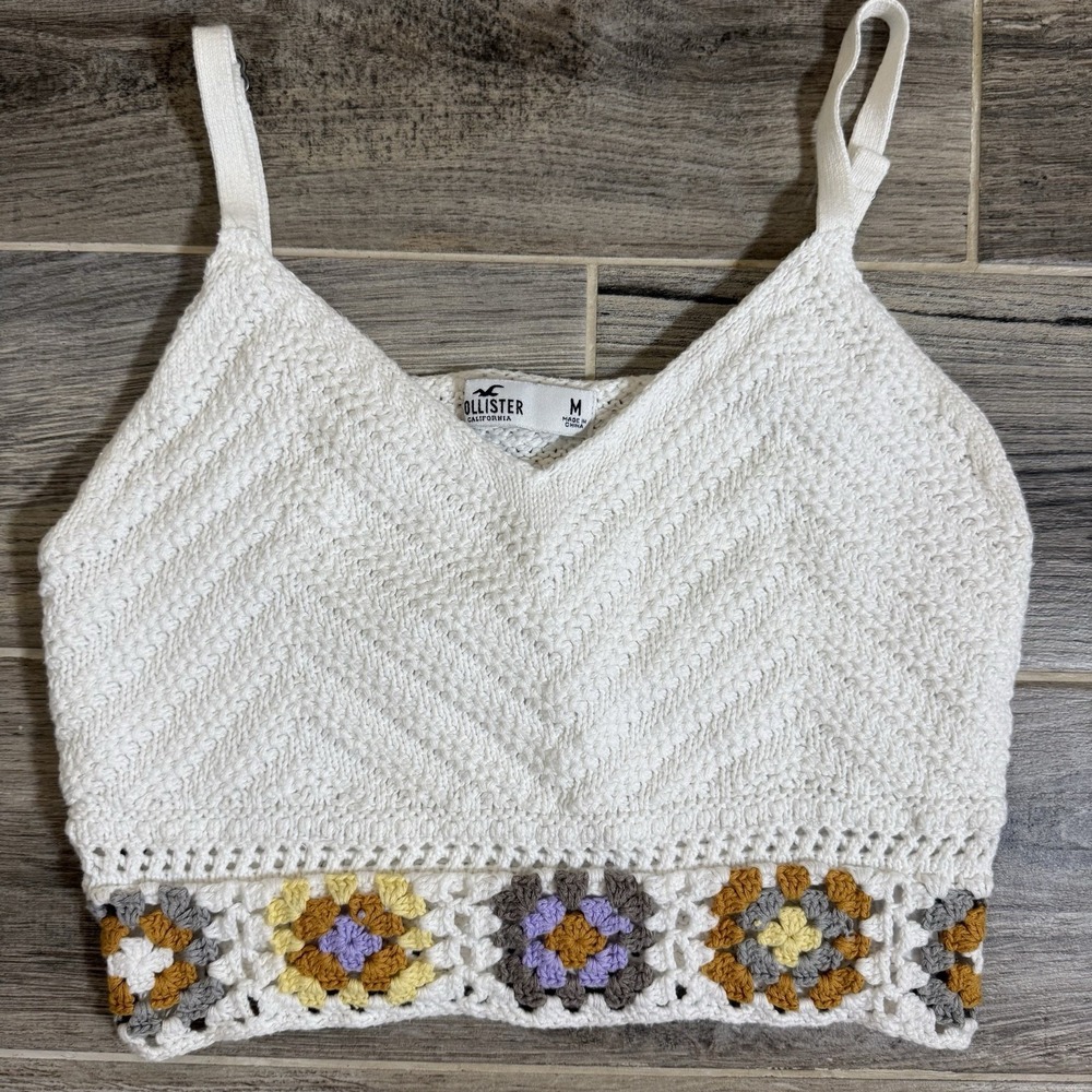 Hollister Crochet Women's Tank Crop Top Boho Festival Fairs M Quilt Squares‎